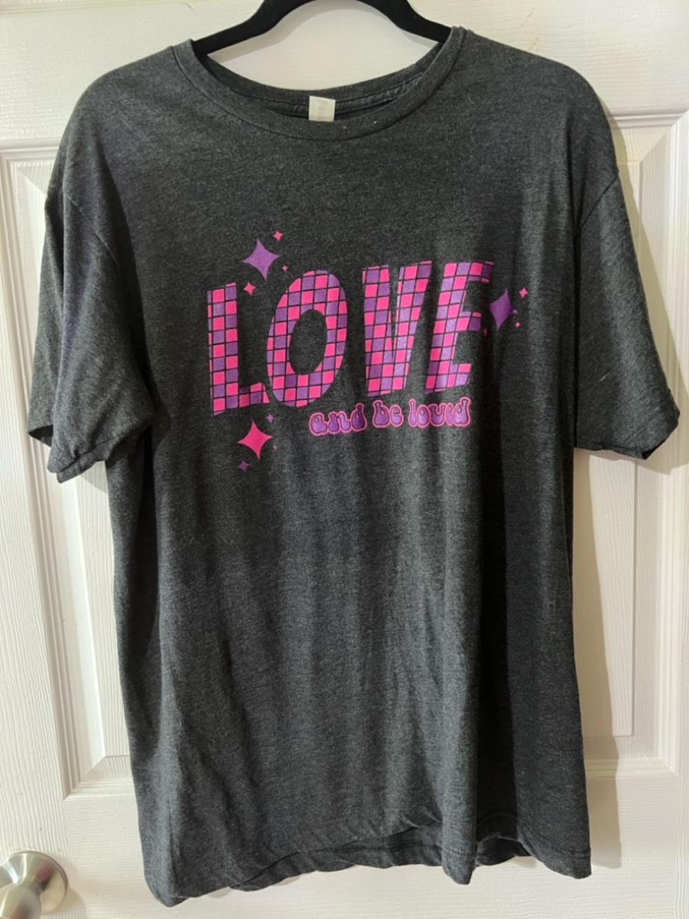 LOVE Graphic Tee - Charcoal with Pink Print